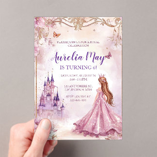 Invitations En Acrylique Whimsical Girls Princess Pink and Gold Birthday