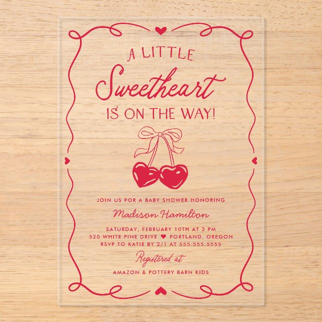Invitations En Acrylique Whimsical Little Sweetheart Valentines Baby Shower (Recto)