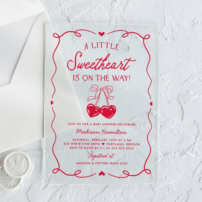 Invitations En Acrylique Whimsical Little Sweetheart Valentines Baby Shower (Créateur téléchargé)