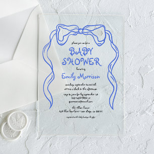 Invitations En Acrylique Whimsical Quirky Blue Bow Baby Boy Douche