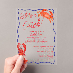 Invitations En Acrylique Whimsical She's a Catch Red Coastal Fête des marié