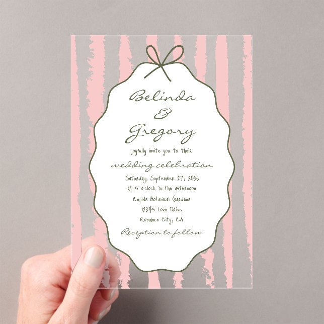 Invitations En Acrylique Whimsical Stripes Handwritten Painted Wedding  (In situ (ordinateur de poche))