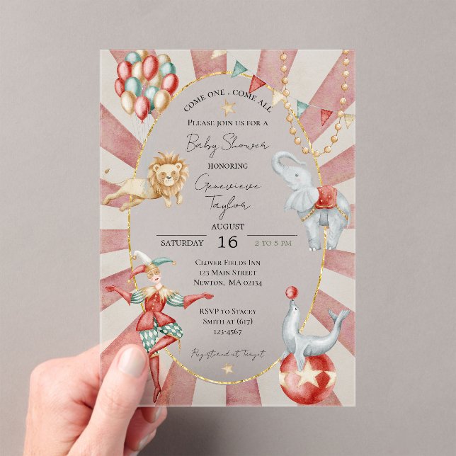 Invitations En Acrylique Whimsical Watercolor Circus Carnival Baby Shower (In situ (ordinateur de poche))