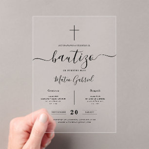 Invitations En Acrylique Whimsy Calligraphy Invitación De Bautizo Black