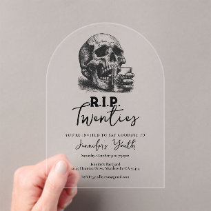 Invitations En Acrylique Whiskey Skull RIP Années 30e fête d'anniversaire