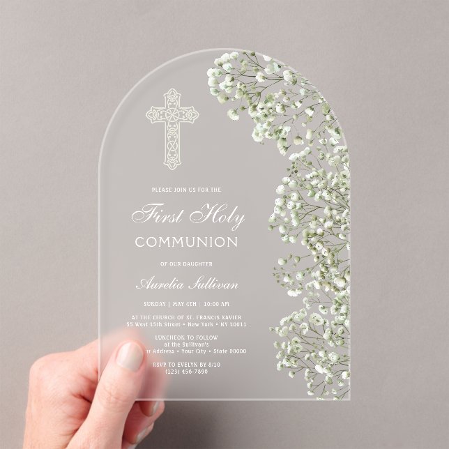 Invitations En Acrylique White Baby's Breath Arch First Communion (In situ (ordinateur de poche))