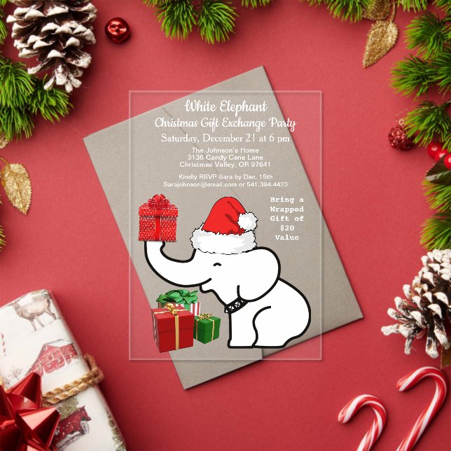 Invitations En Acrylique White Elephant Christmas Gift Exchange Party (Insitu (vacances))