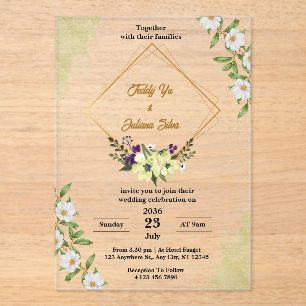 Invitations En Acrylique White Green Floral Acrylique Mariage Invitations