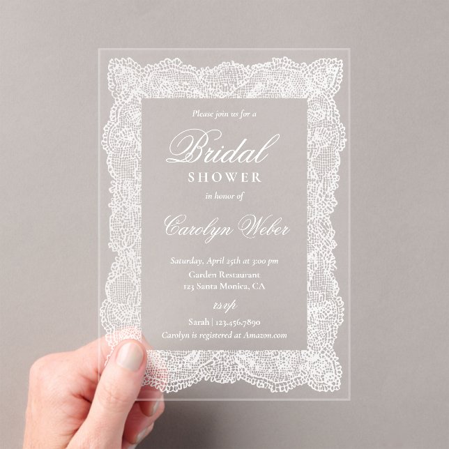 Invitations En Acrylique White Lace Bridal Shower (In situ (ordinateur de poche))