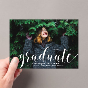 Invitations En Acrylique White Modern Calligraphie Photo Graduation
