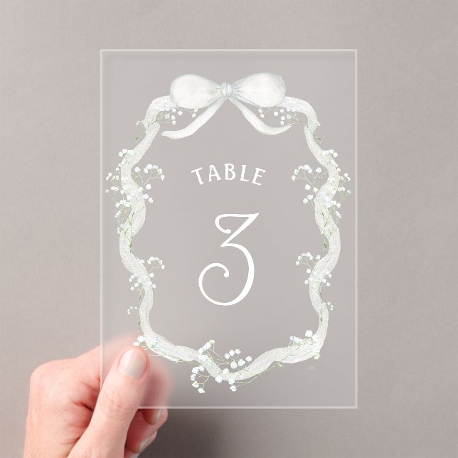 Invitations En Acrylique White Ribbon Baby's Breath Acrylic Table Number (In situ (ordinateur de poche))