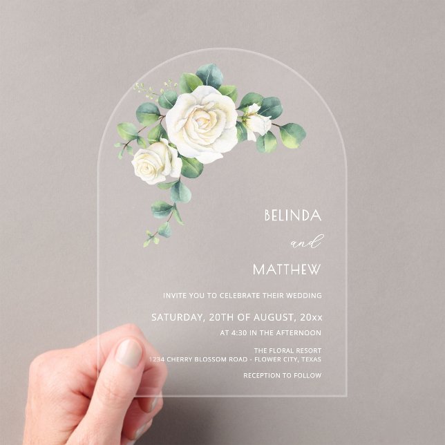 Invitations En Acrylique White Roses Floral Arch Clear (In situ (ordinateur de poche))
