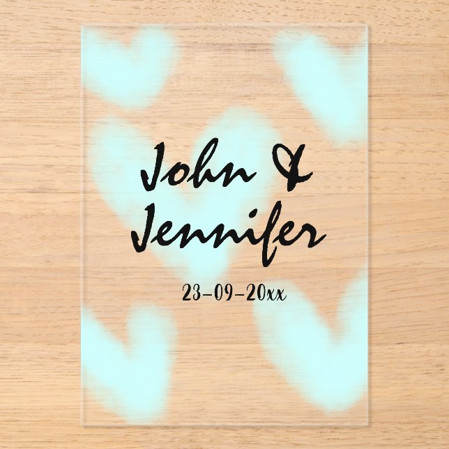 Invitations En Acrylique white simple minimal text style wedding blue heart (Recto)