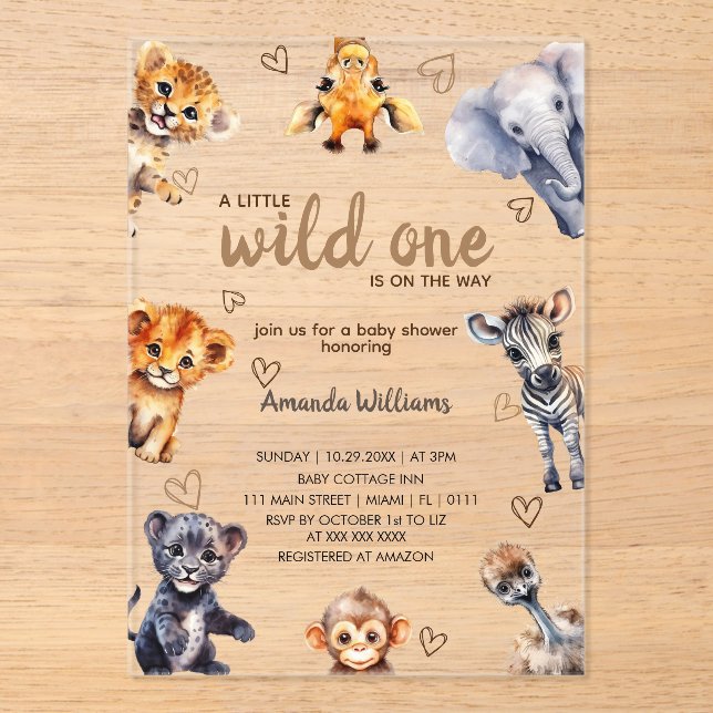 Invitations En Acrylique Wild One Animaux Moderne Simple bébé garçon douche (Recto)