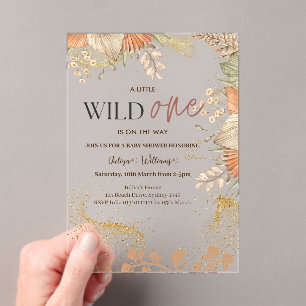 Invitations En Acrylique Wild One Baby shower fleur sauvage