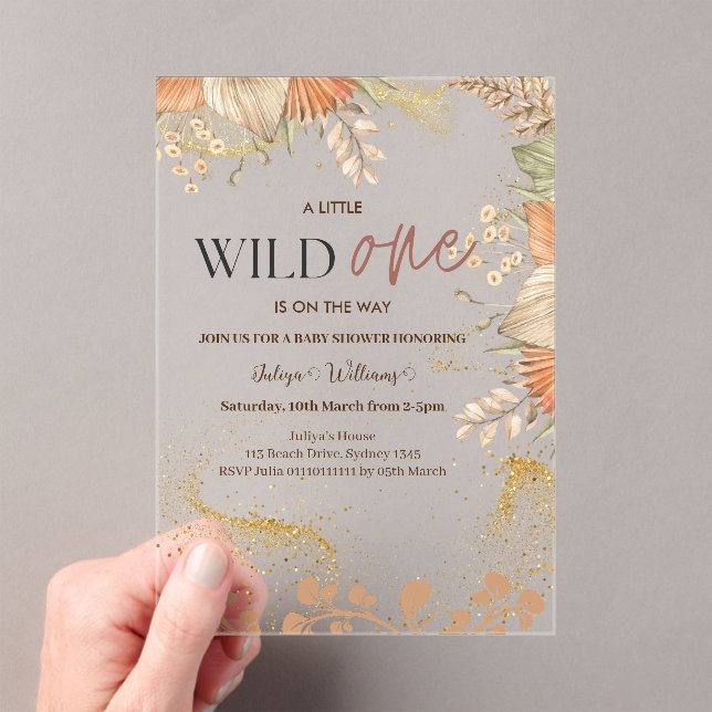 Invitations En Acrylique Wild One Baby shower fleur sauvage (In situ (ordinateur de poche))
