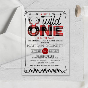 Invitations En Acrylique Wild One Boys Rustic Plaid Baby shower de bûcheron