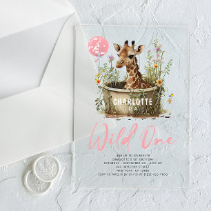 Invitations En Acrylique Wild One mignonne Giraffe 1er anniversaire Boho an