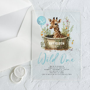 Invitations En Acrylique Wild One mignonne Giraffe 1er anniversaire Boho an