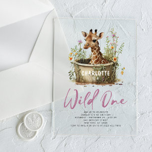 Invitations En Acrylique Wild One mignonne Giraffe 1er anniversaire Boho an