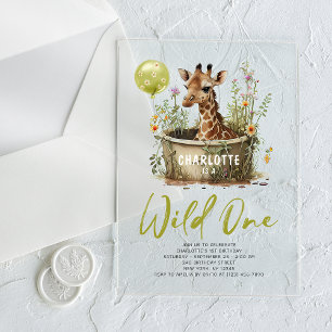 Invitations En Acrylique Wild One mignonne Giraffe 1er anniversaire Boho an