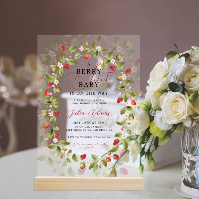 INVITATIONS EN ACRYLIQUE WILD STRAWBERRY SWEET BABY SHOWER (Créateur téléchargé)
