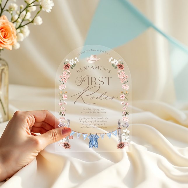 Invitations En Acrylique Wild West Little Cowboy Premier Rodéo 1er annivers (Wild West Little Cowboy First Rodeo 1st Birthday Acrylic Invitations)