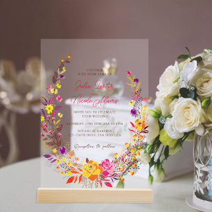 Invitations En Acrylique Wild Wreath Belle automne Fleurs Simple Mariage