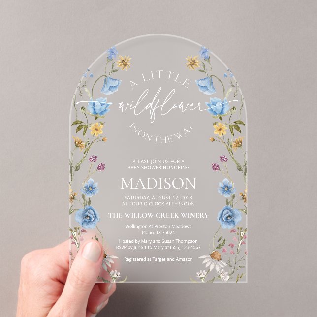 Invitations En Acrylique Wildflower Blue Baby Shower  (In situ (ordinateur de poche))