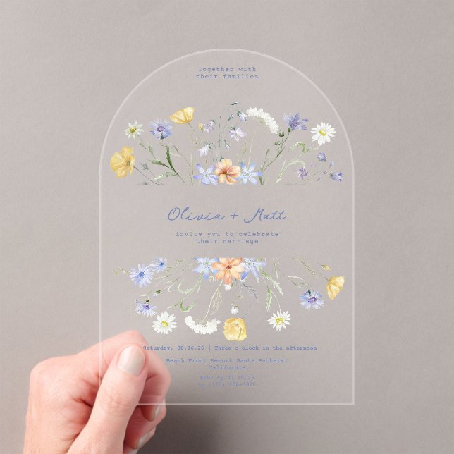 Invitations En Acrylique Wildflower Elegant Handwritten Wedding Wedding  (In situ (ordinateur de poche))