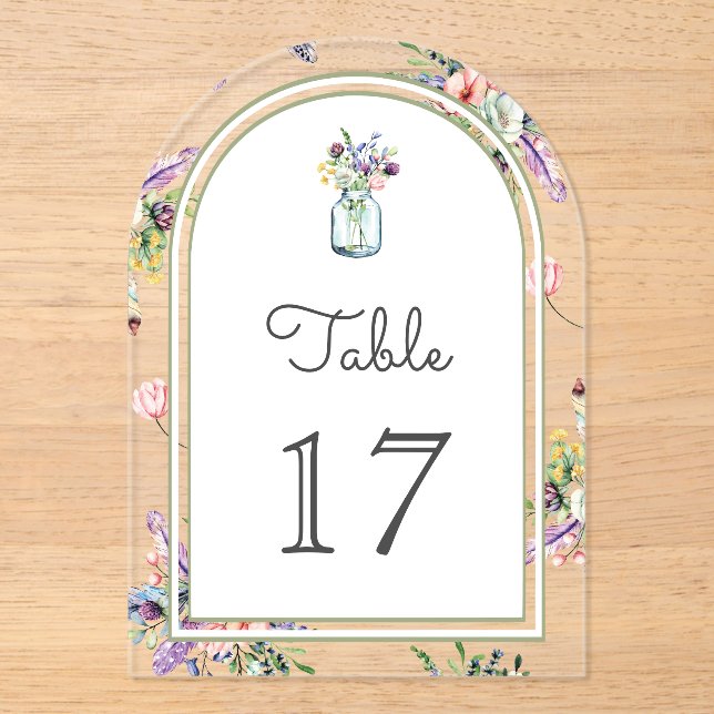 Invitations En Acrylique Wildflower Mason Jar Wedding Acrylic Table Number (Recto)