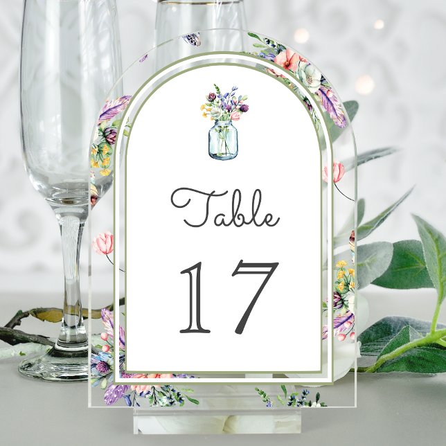 Invitations En Acrylique Wildflower Mason Jar Wedding Acrylic Table Number (Créateur téléchargé)