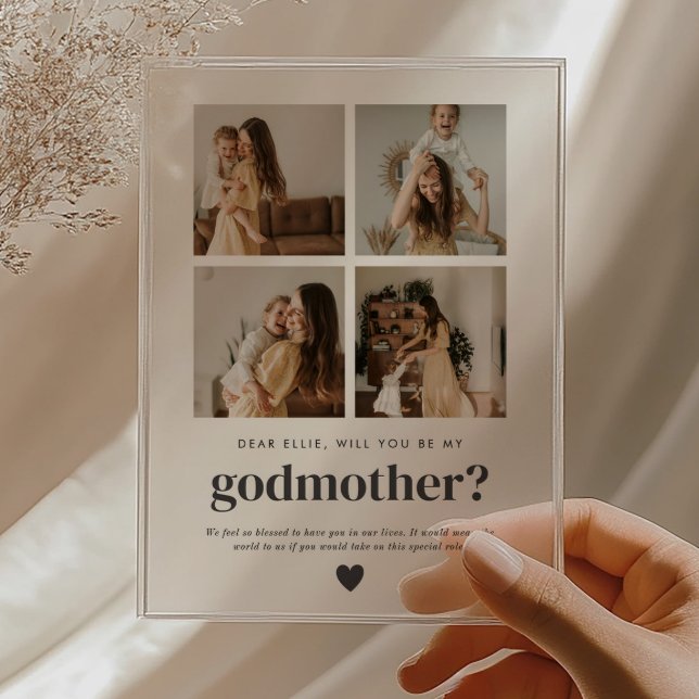 Invitations En Acrylique Will You Be My Godmother 4 Photo Proposal Card (Zazzle Will You Be My Godmother 4 Photo Proposal Card Acrylic Invitations)