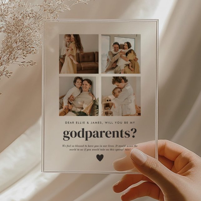 Invitations En Acrylique Will You Be My Godparents 4 Photo Proposal Card (Zazzle Will You Be My Godparents 4 Photo Proposal Card Acrylic Invitations)