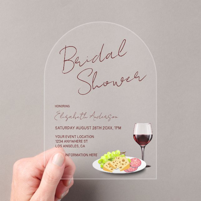 Invitations En Acrylique Wine & Charcuterie Bridal Shower (In situ (ordinateur de poche))