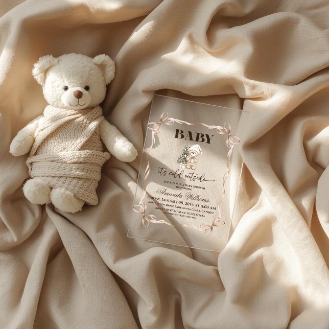 Invitations En Acrylique Winter Beige Teddy Bear Christmas Baby Shower (Créateur téléchargé)