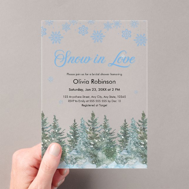 Invitations En Acrylique Winter Pine Snow in Love Snowflakes Bridal Shower (In situ (ordinateur de poche))