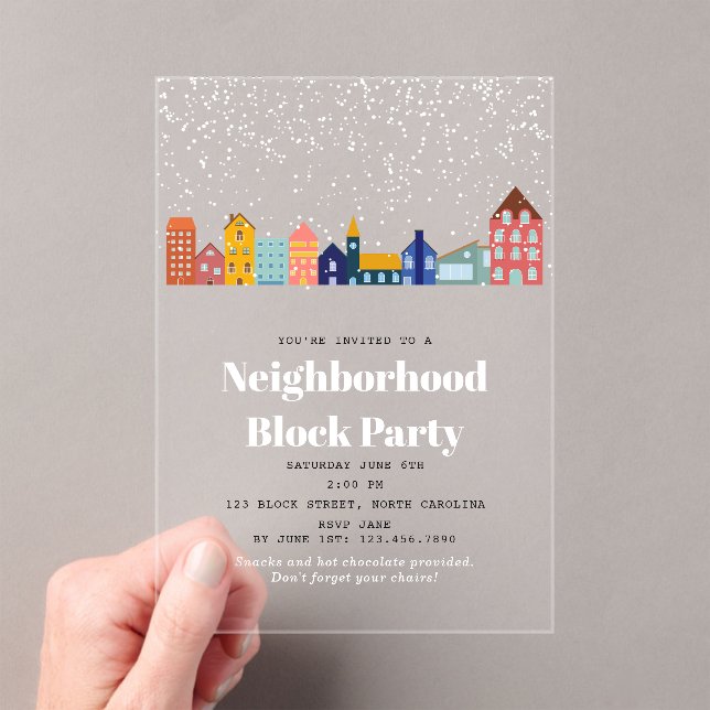 Invitations En Acrylique Winter Snow Neighborhood Block Party (In situ (ordinateur de poche))