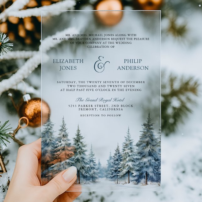 Invitations En Acrylique Winter Snow Pine Tree Forest Wedding (Créateur téléchargé)