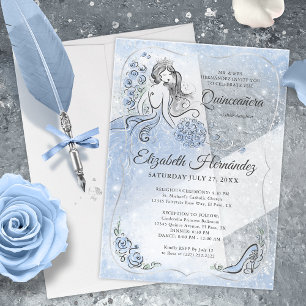 Invitations En Acrylique Winter Wonderland Silver Light Quinceanera Bleu