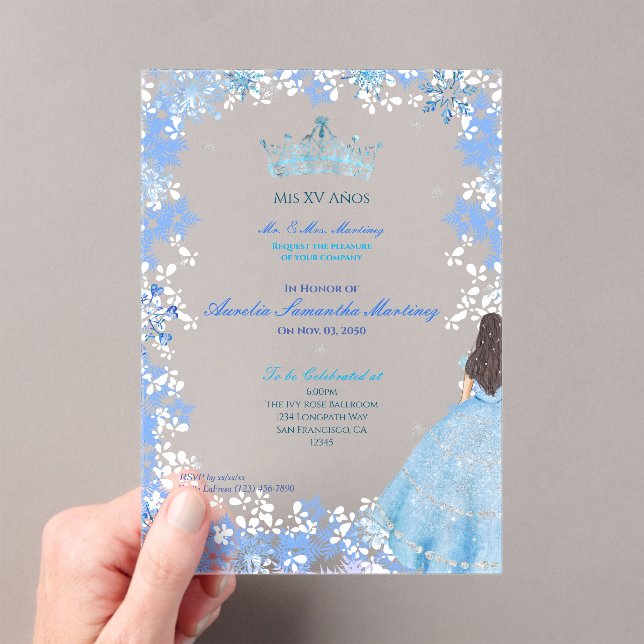 Invitations En Acrylique Winter Wonderland Snowflake Quinceañera (In situ (ordinateur de poche))