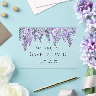 Invitations En Acrylique Wisteria Purple Watercolor Wedding Enregistrer la 
