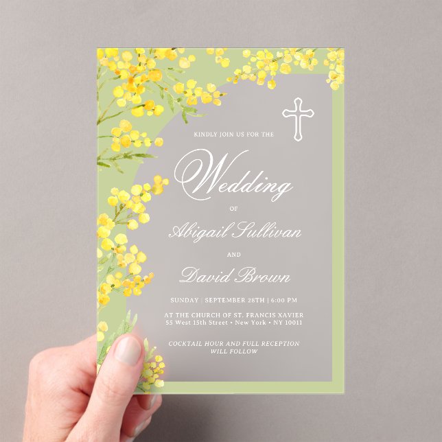 Invitations En Acrylique Yellow Flowers Arch on Green Religious Wedding (In situ (ordinateur de poche))