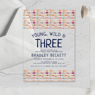 Invitations En Acrylique Young, Wild & Three Tribal Boho Arrow 3e anniversa