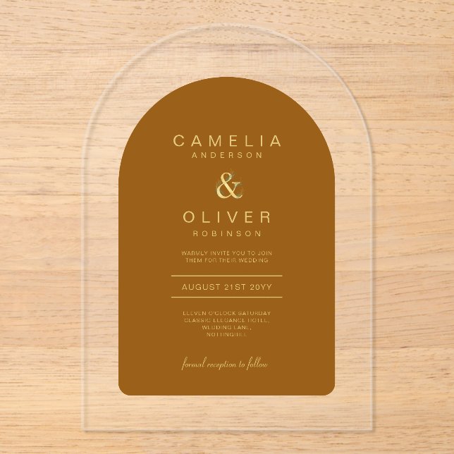 Invitations En Acrylique Zazzle Acrylique Mariage Terracotta Gold Text Arch (Recto)
