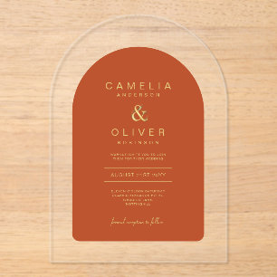 Invitations En Acrylique Zazzle Acrylique Mariage Terracotta Gold Texte Arc