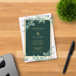 Invitations En Acrylique Zazzle Acrylique Mariage Vert Eucalyptus Or Texte