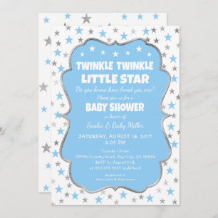 Invitations en argent bleu Baby shower Twinkle Sta