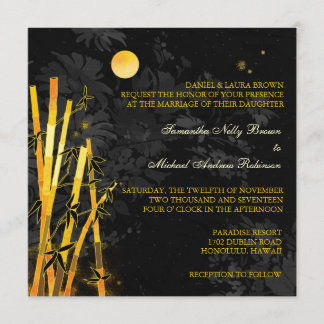 Invitations en bambou d'or de mariage de noir et