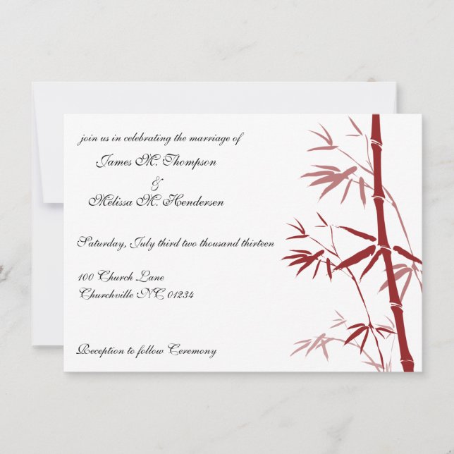 Invitations en bambou rouges de mariage (Devant)